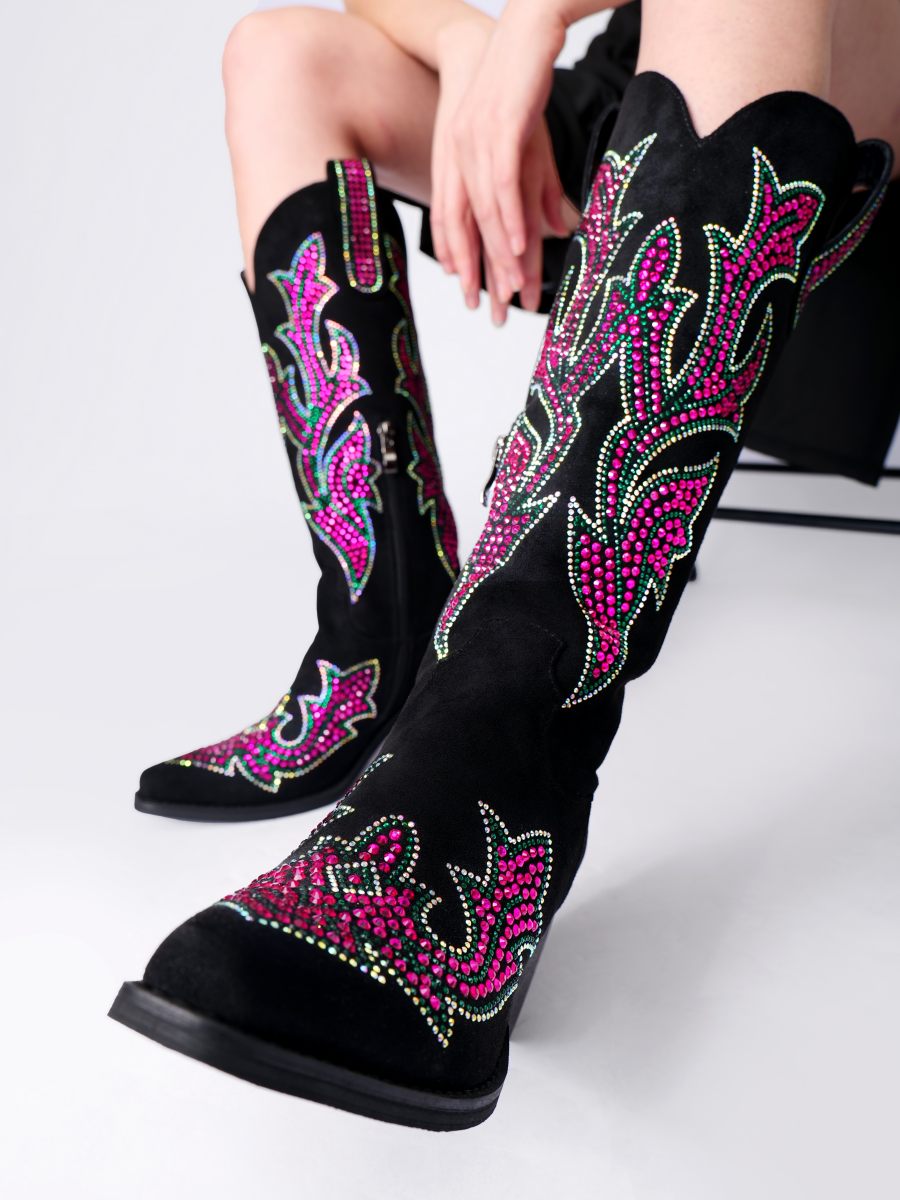 Rhinestones Wide Mid-calf Cowgirl Boots