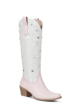 Pink-and-white-patchwork-orstrich-leather-boots