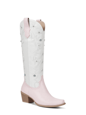Pink-and-white-patchwork-orstrich-leather-boots