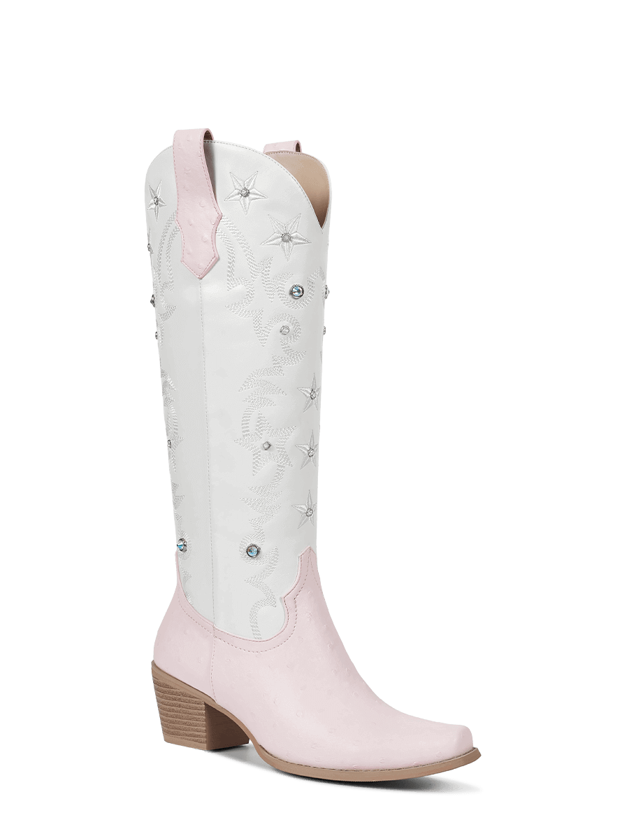 Pink-and-white-patchwork-orstrich-leather-boots
