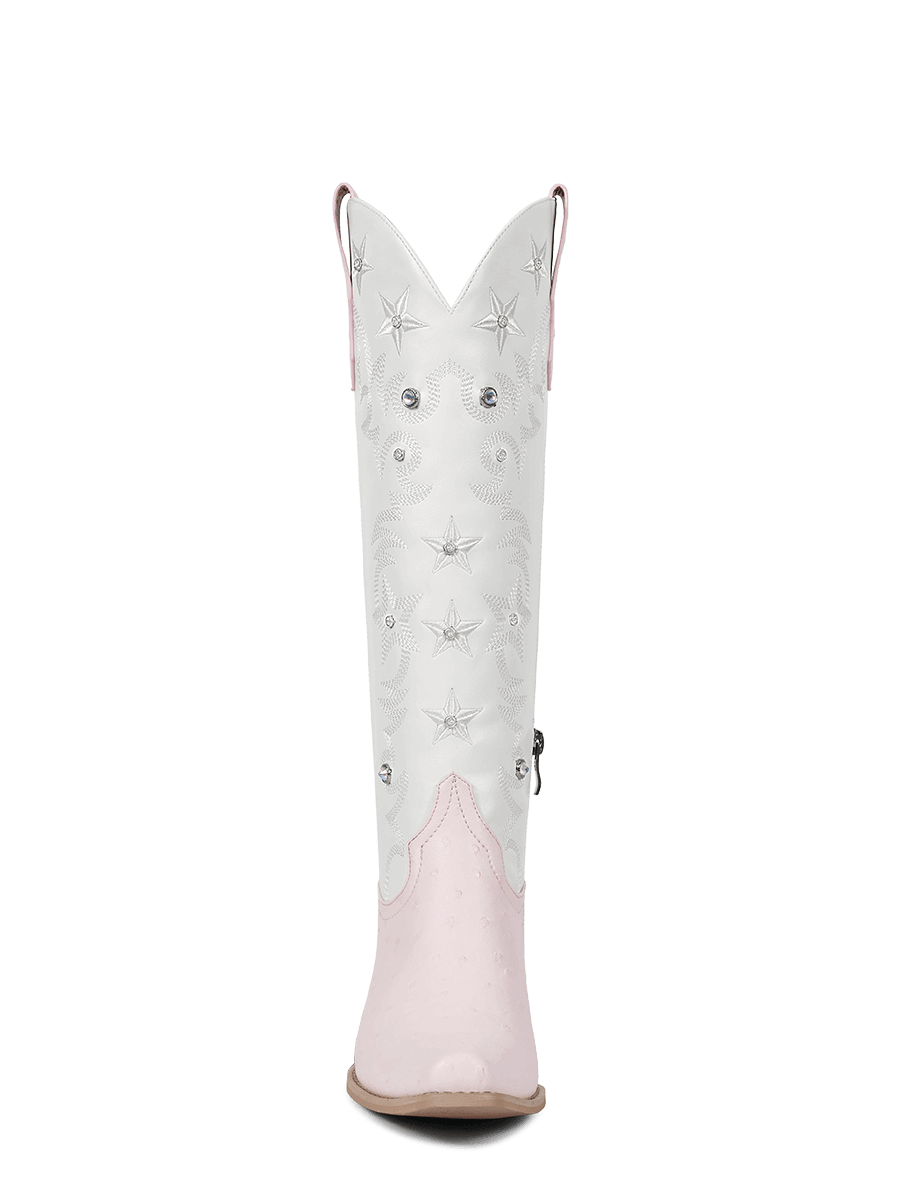 Pink-and-white-patchwork-orstrich-leather-knee-high-boots