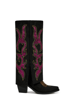 Pink-flame-fold-over-black-boots