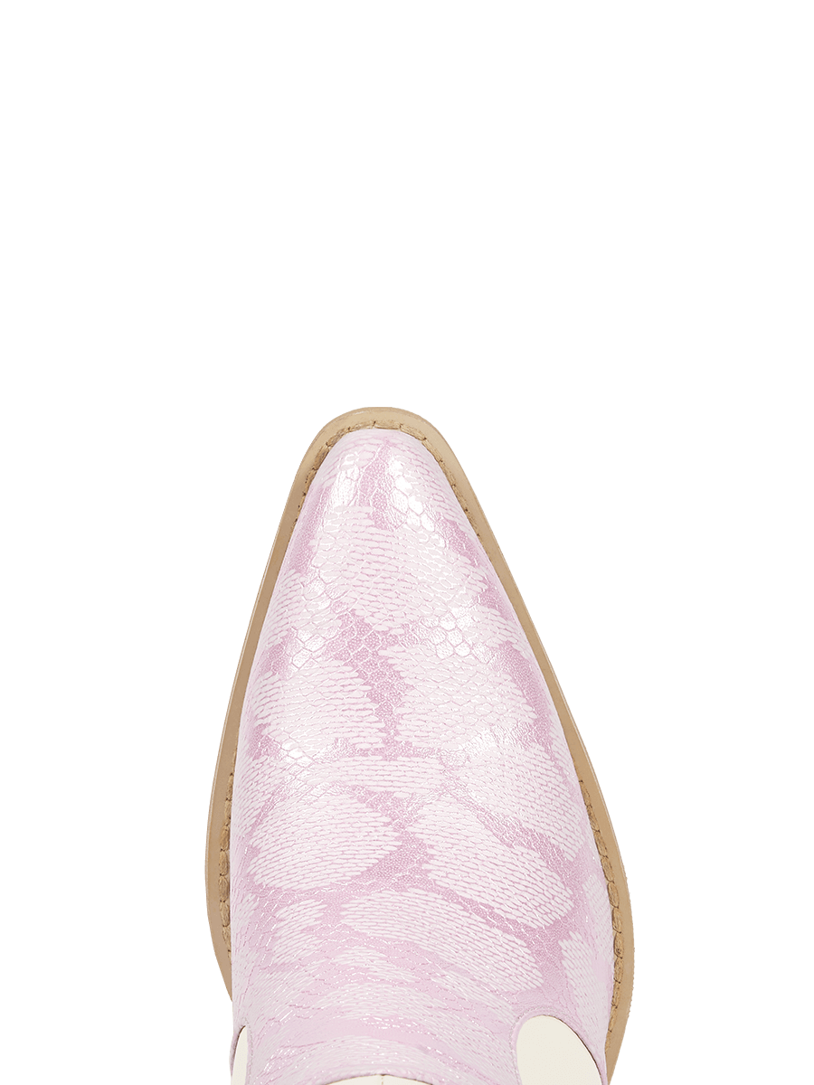 Pink-light-beige-patchwork-snake-print-pointy-cowgirl-boots