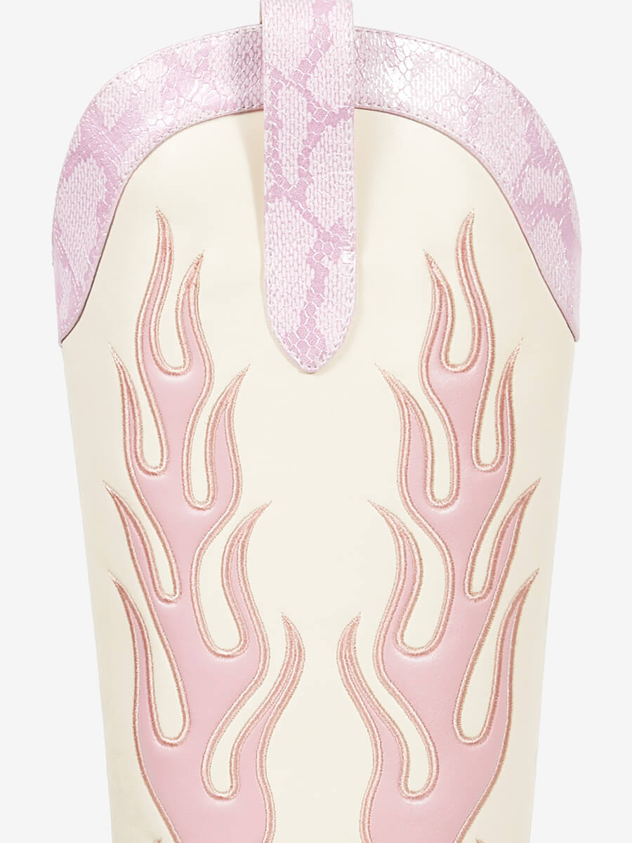Pink-light-beige-patchwork-snake-print-pu-cowgirl-boots