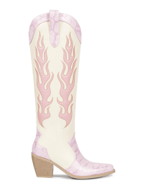 Pink-light-beige-patchwork-snake-print-side-zipper-cowgirl-boots