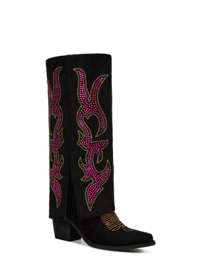 Pink-rhinestones-flame-fold-over-black-boots