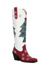 Red-and-white-christmas-ttree-elk-snowflake-rhinestone-cowgirl-boots
