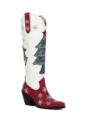Red-and-white-christmas-ttree-elk-snowflake-rhinestone-cowgirl-boots