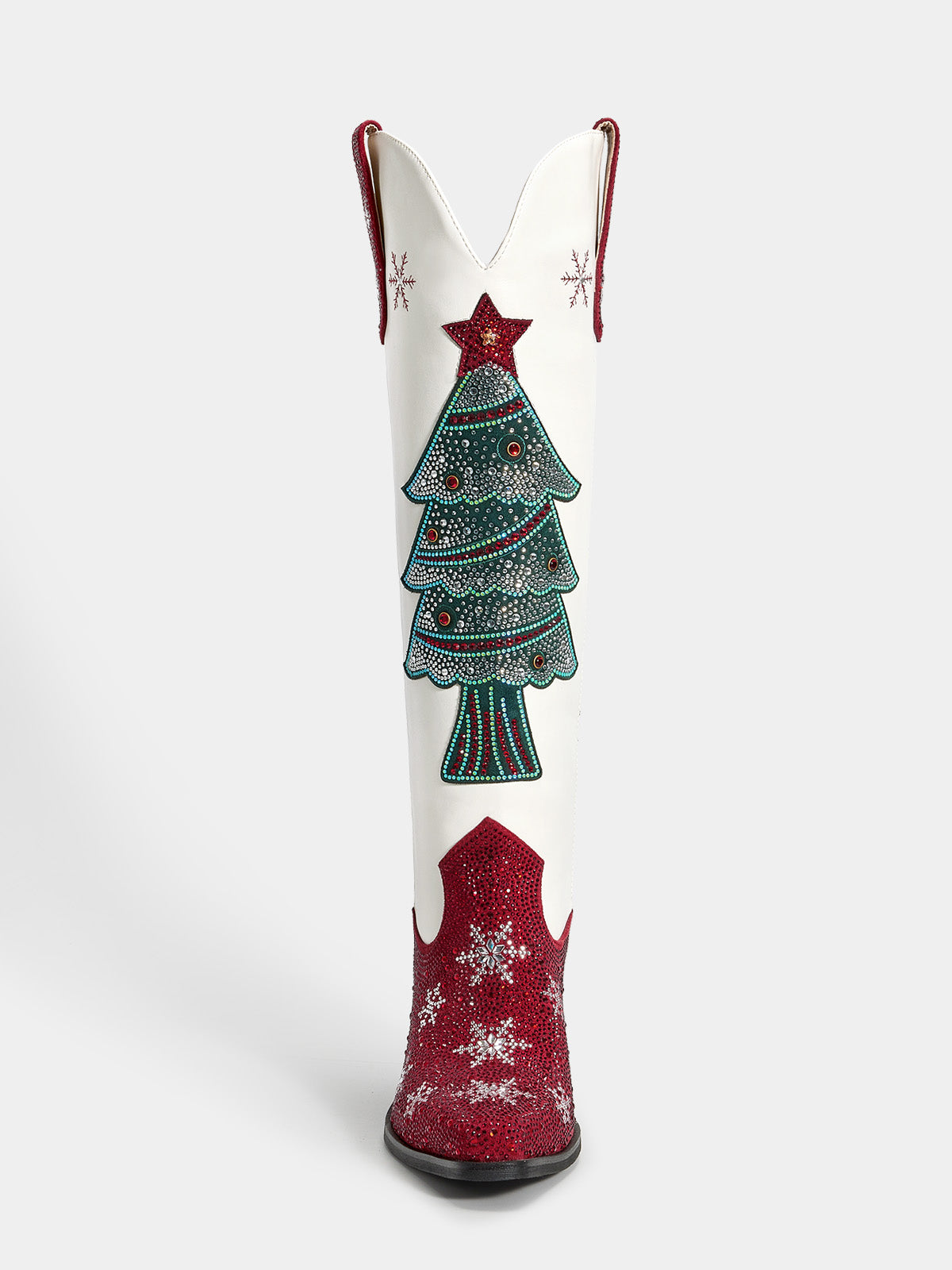 Red And White Christmas Tree Rhinestone Cowgirl Boots | WETKISS BOOTS