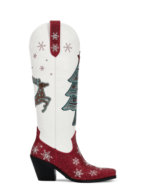Red-and-white-christmas-ttree-elk-snowflake-rhinestone-pull-on-cowgirl-boots