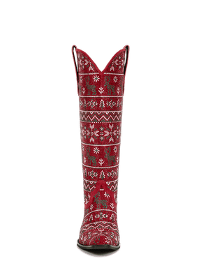 Red-rhinestone-christmas-elements-knee-high-western-boots