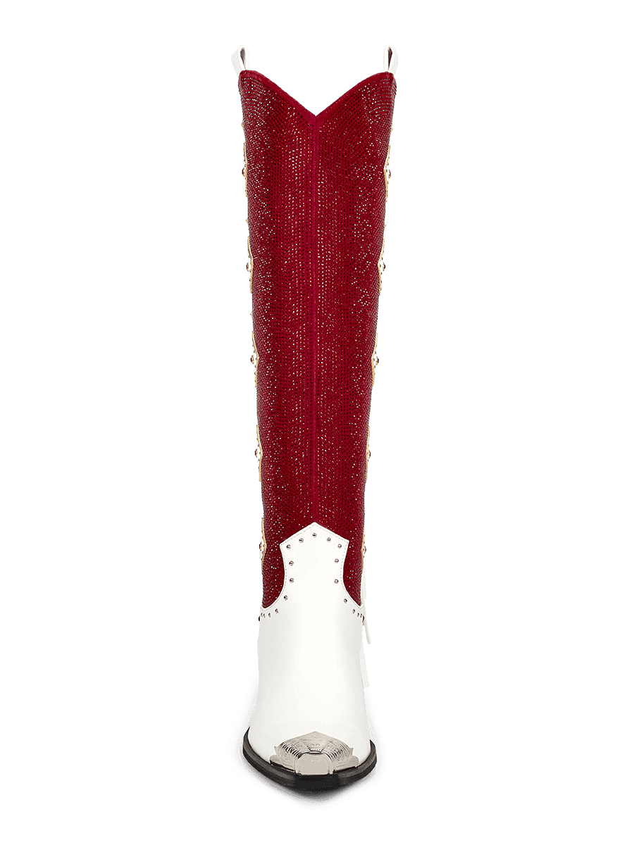 Red-rhinestones-and-pu-patchwork-with-tassels-and-studded-knee-high-boots