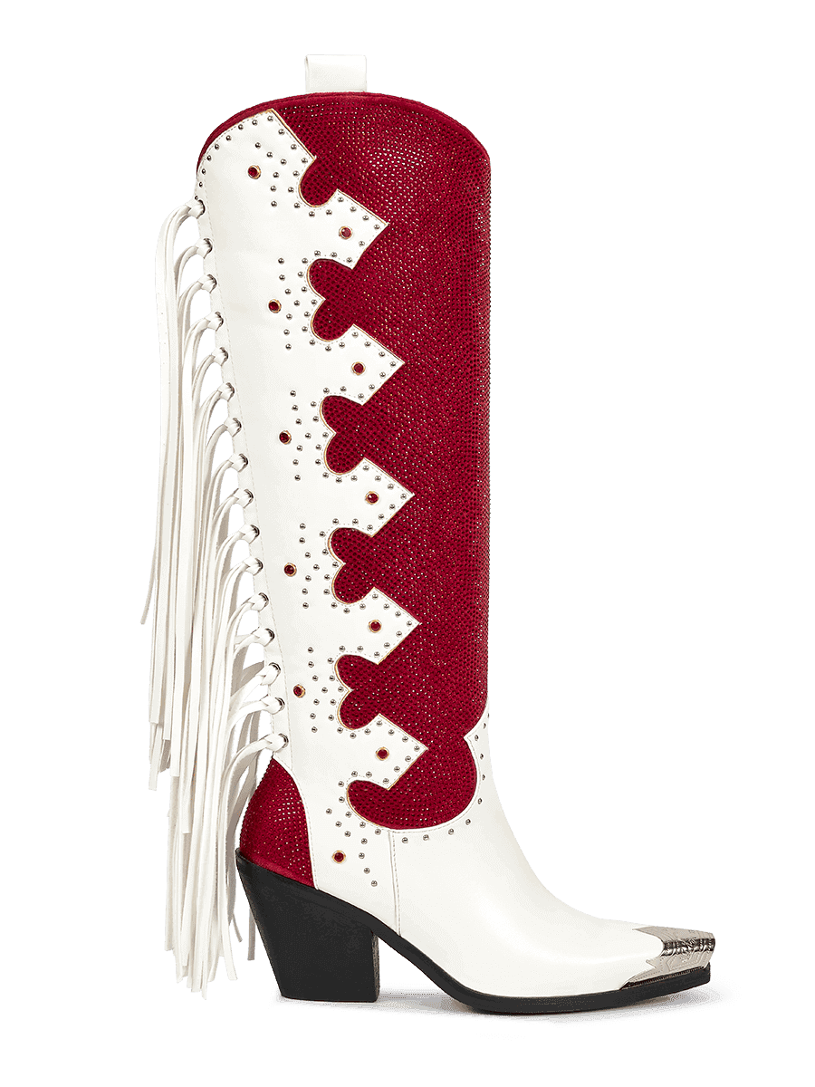 Red-rhinestones-and-pu-patchwork-with-tassels-and-studded-pull-on-boots