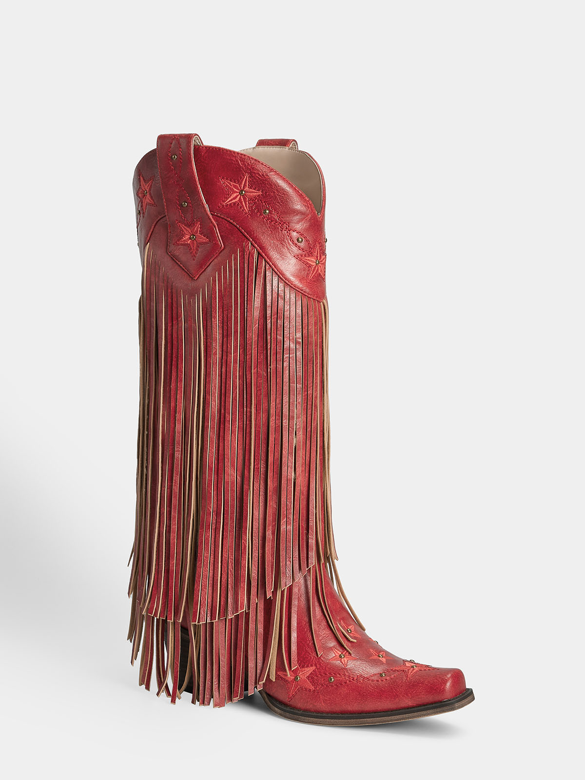 Red-studs-embroidered-star-fringe-cowgirl-boots