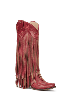 Red-studs-embroidered-star-fringe-cowgirl-boots