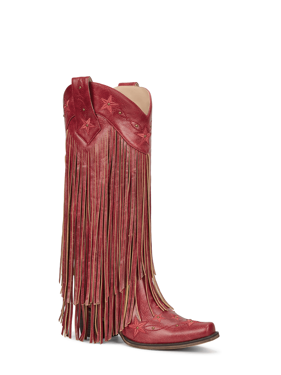 Red-studs-embroidered-star-fringe-cowgirl-boots