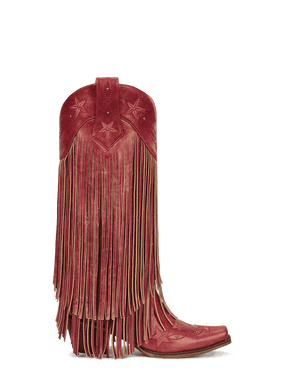 Red-studs-embroidered-star-fringe-side-zipper-cowgirl-boots