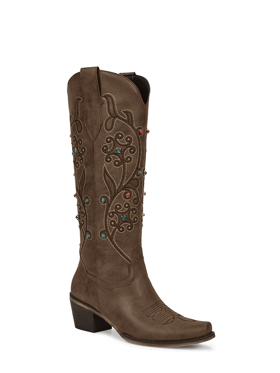 Retro-embroidered-colorful-gemstone-brown-western-boots