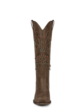 Retro-embroidered-colorful-gemstone-brown-western-knee-high-boots