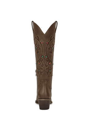 Retro-embroidered-colorful-gemstone-brown-western-mid-heel-boots