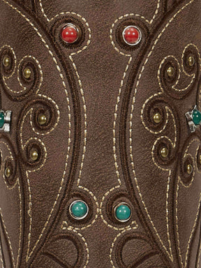 Retro-embroidered-colorful-gemstone-brown-western-pu-boots