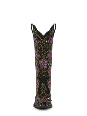 Retro-style-colorful-rhinestone-floral-knee-high-western-boots