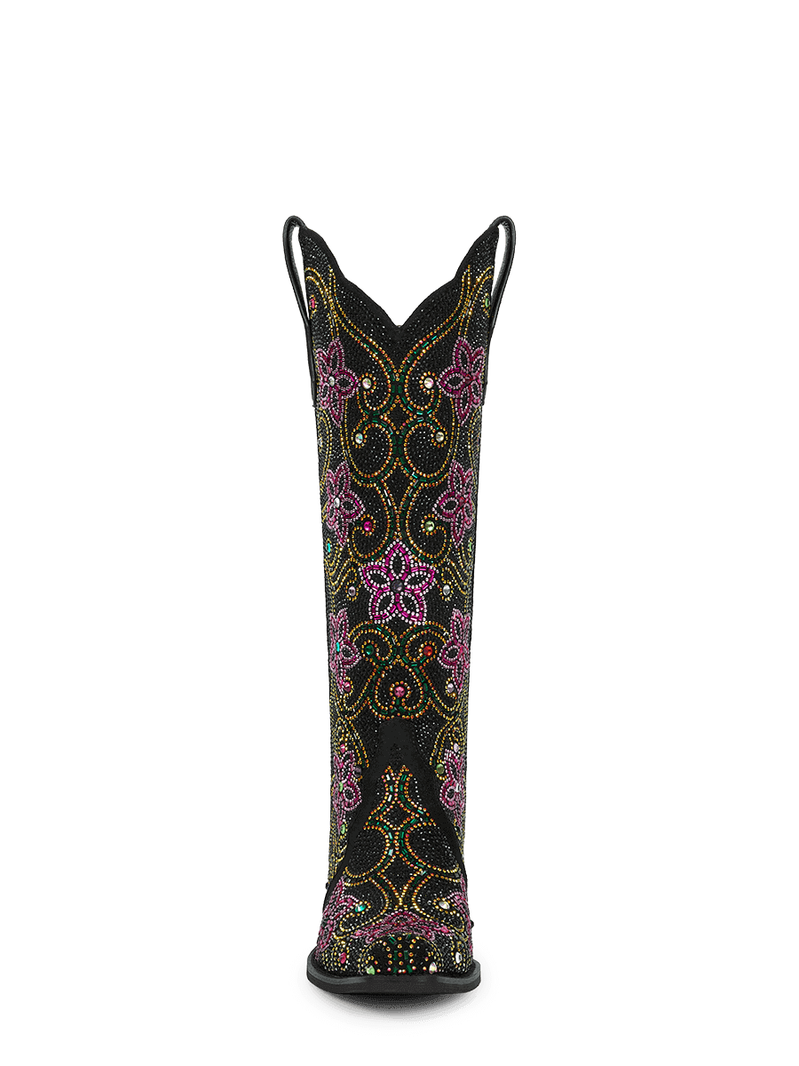 Retro-style-colorful-rhinestone-floral-knee-high-western-boots