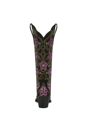 Retro-style-colorful-rhinestone-floral-mid-heel-western-boots