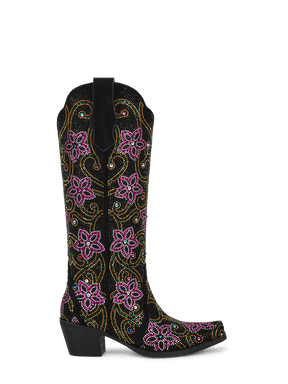 Retro-style-colorful-rhinestone-floral-pull-on-western-boots