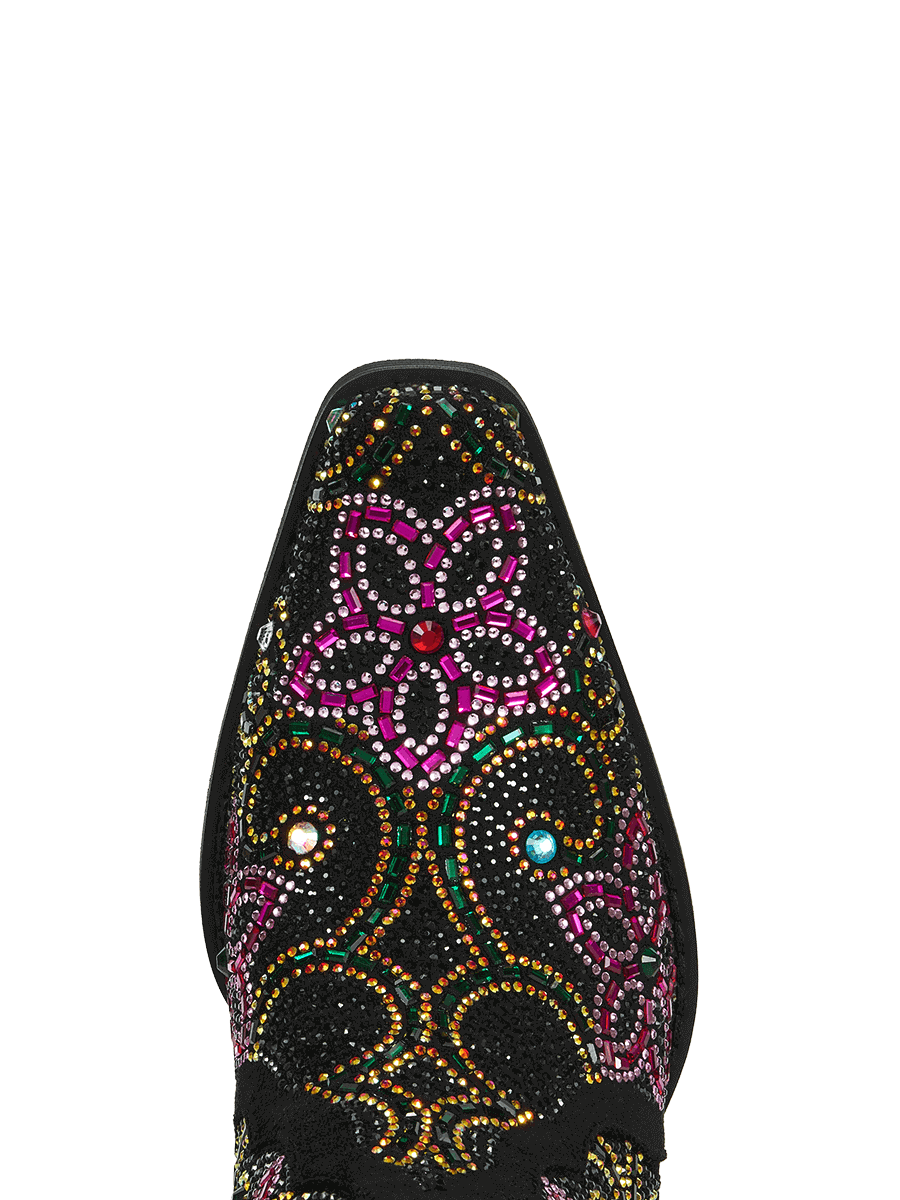 Retro-style-colorful-rhinestone-floral-snip-western-boots