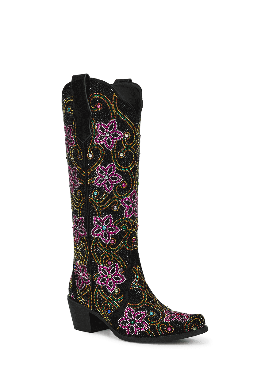 Retro-style-colorful-rhinestone-floral-western-boots