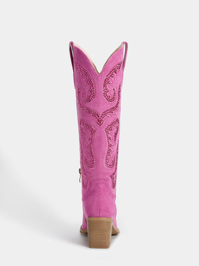 Retro-sweet-rhinestones-cerise-pink-mid-heel-western-boots