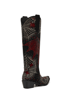 Rhinestone-bat-and-spider-web-mid-heel-western-cowgirl-boots