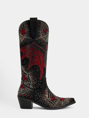 Rhinestone-bat-and-spider-web-pull-on-western-cowgirl-boots