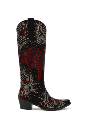 Rhinestone-bat-and-spider-web-pull-on-western-cowgirl-boots