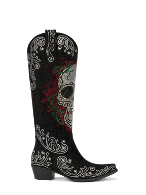 Rhinestone-skull-pull-on-western-cowgirl-boots