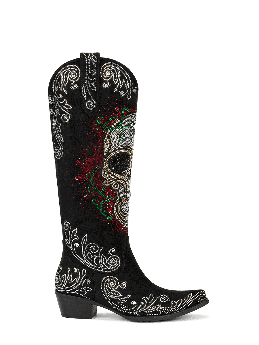 Rhinestone-skull-pull-on-western-cowgirl-boots