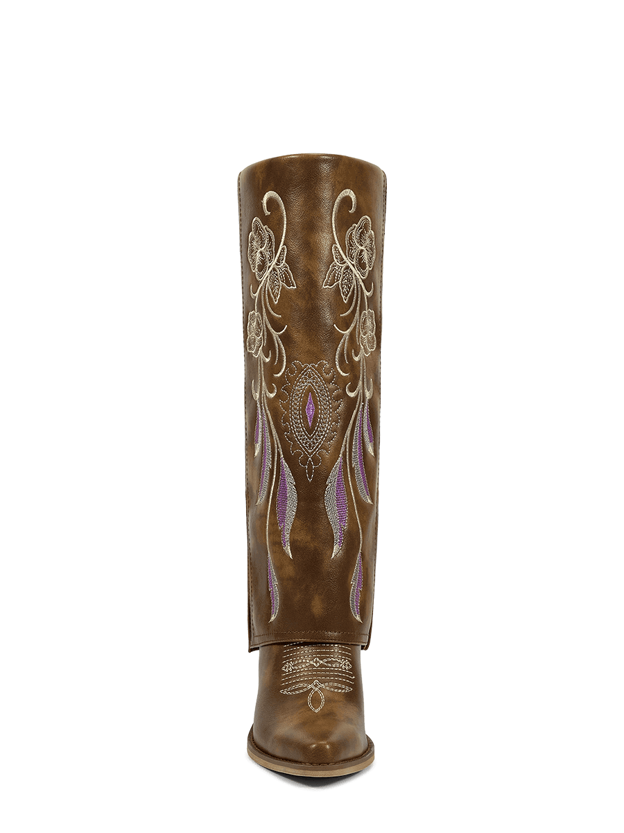 Side-zipper-embroidery-floral-knee-high-brown-fold-over-boots