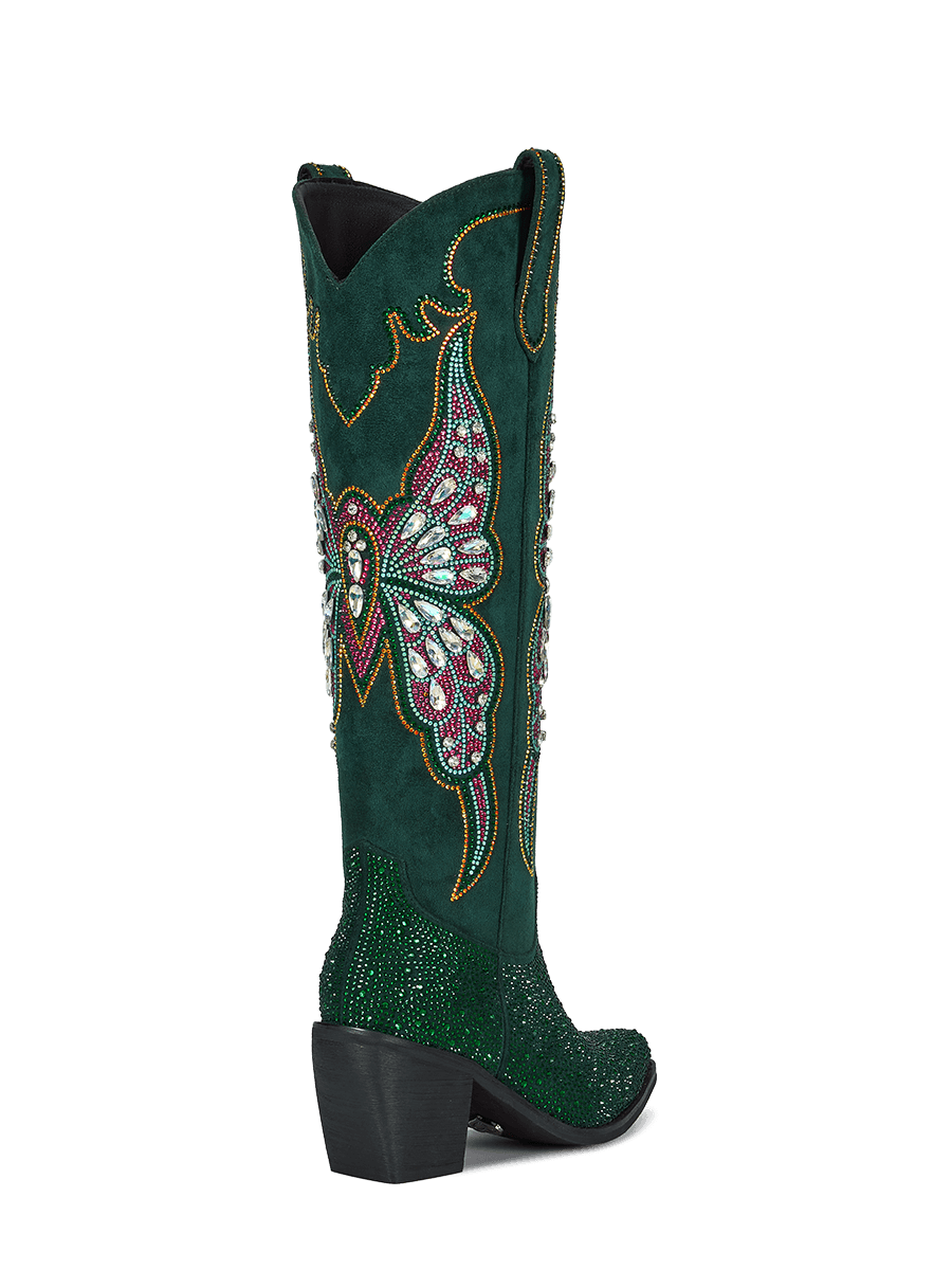 The-allegra-b-dark-green-mid-heel-cowgirl-boots