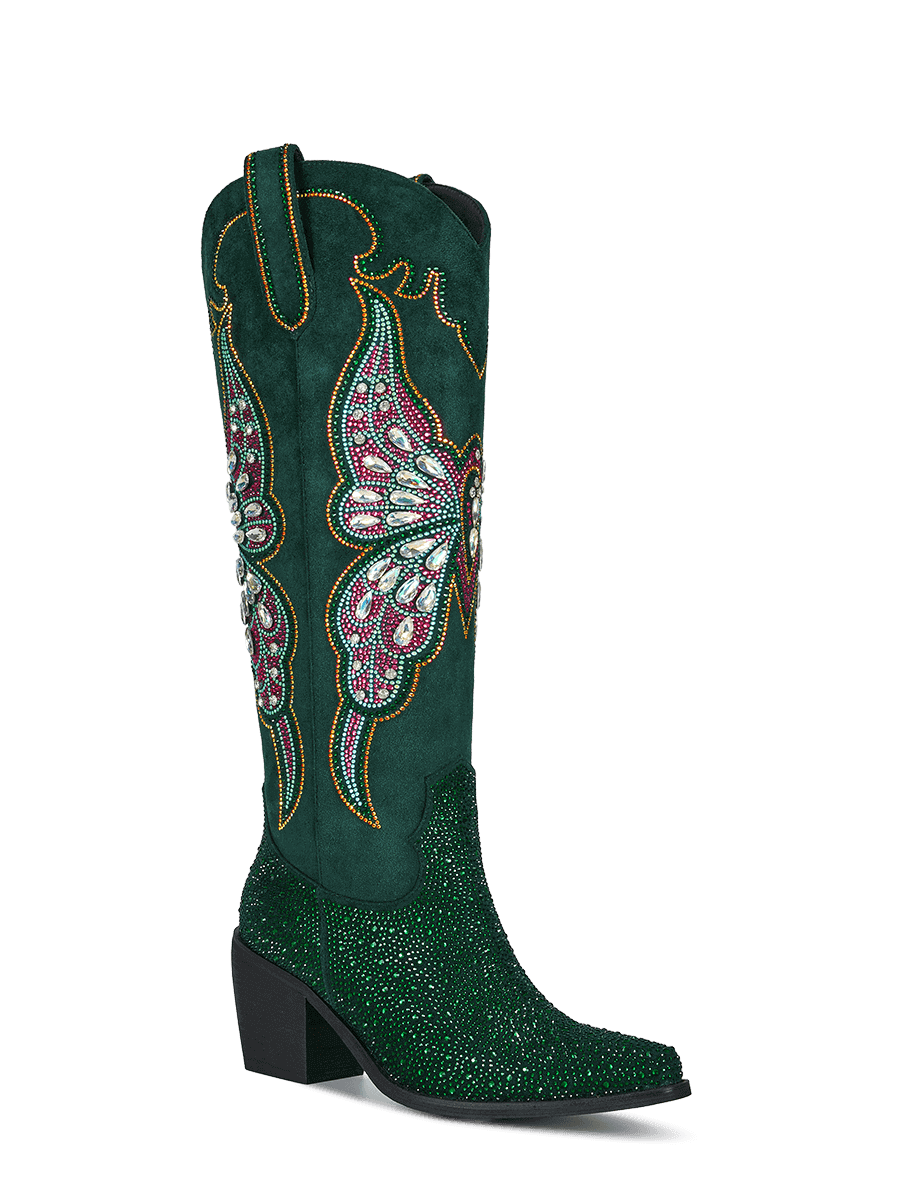 The-allegra-b-dark-green-rhinestone-cowgirl-boots