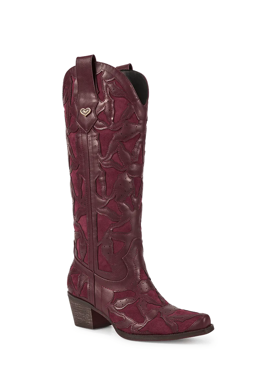 The-annie-burgundy-pu-leather-and-suede-patchwork-cowgirl-boots 