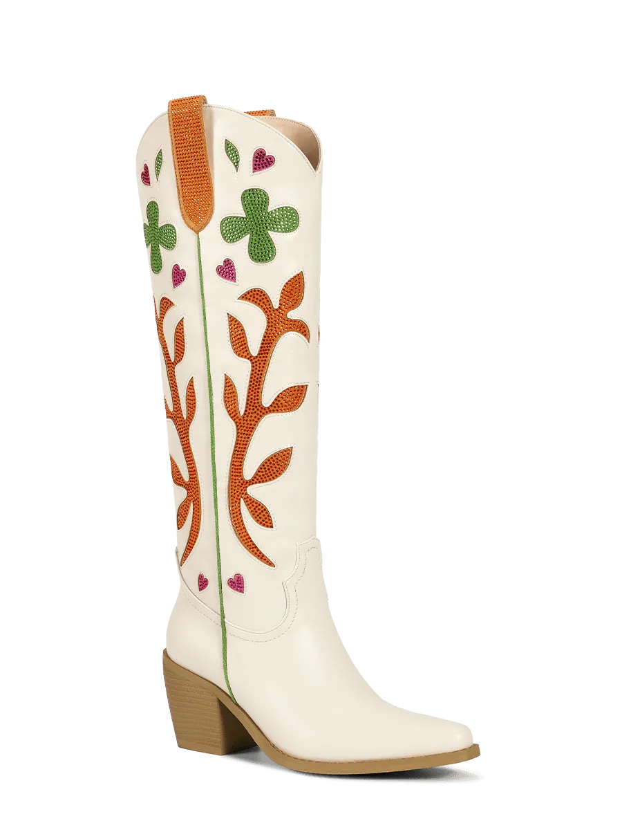 The_June_beige_coral_pattern_cowgirl_boots
