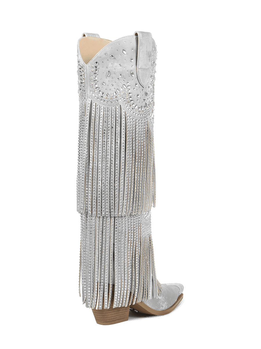 Vintage-grey-with-tassels-and-rhinestones-high-heel-cowgirl-boots