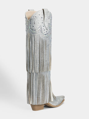 Vintage-sliver-rhinestones-knee-high-cowgirl-boots