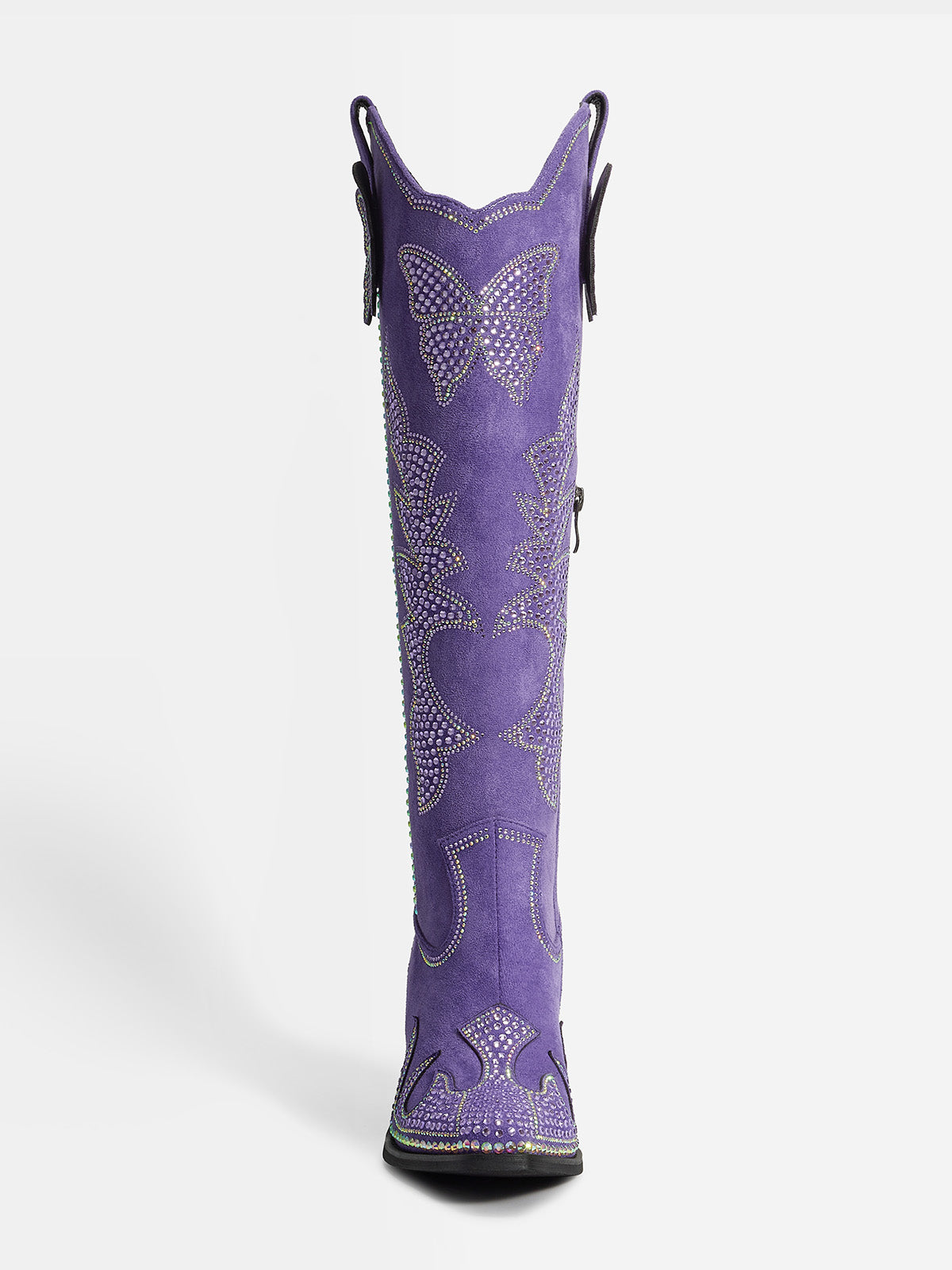 靴 y2k VIOLET EDGE BOOTS Purple Suede Butterfly and Leaf Rhinestone Cowgirl Boots | WETKISS