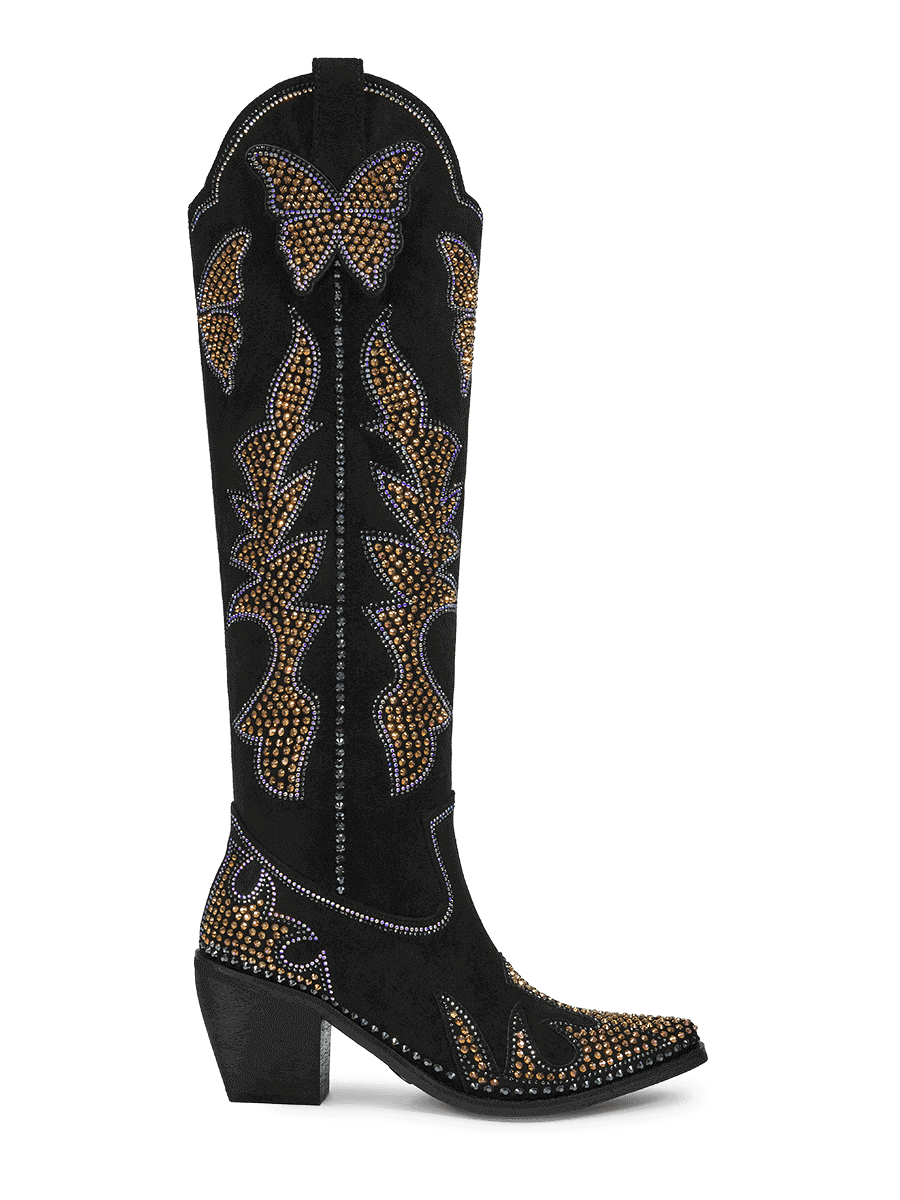 Wetkiss-Madi-C-black-butterfly-and-leaf-rhinestone-cowgirl-boots