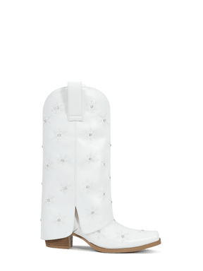 White-snowflake-christmas-theme-fold-over-side-zipper-boots