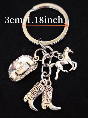 Silver Cowboy Themed Metal Keychain