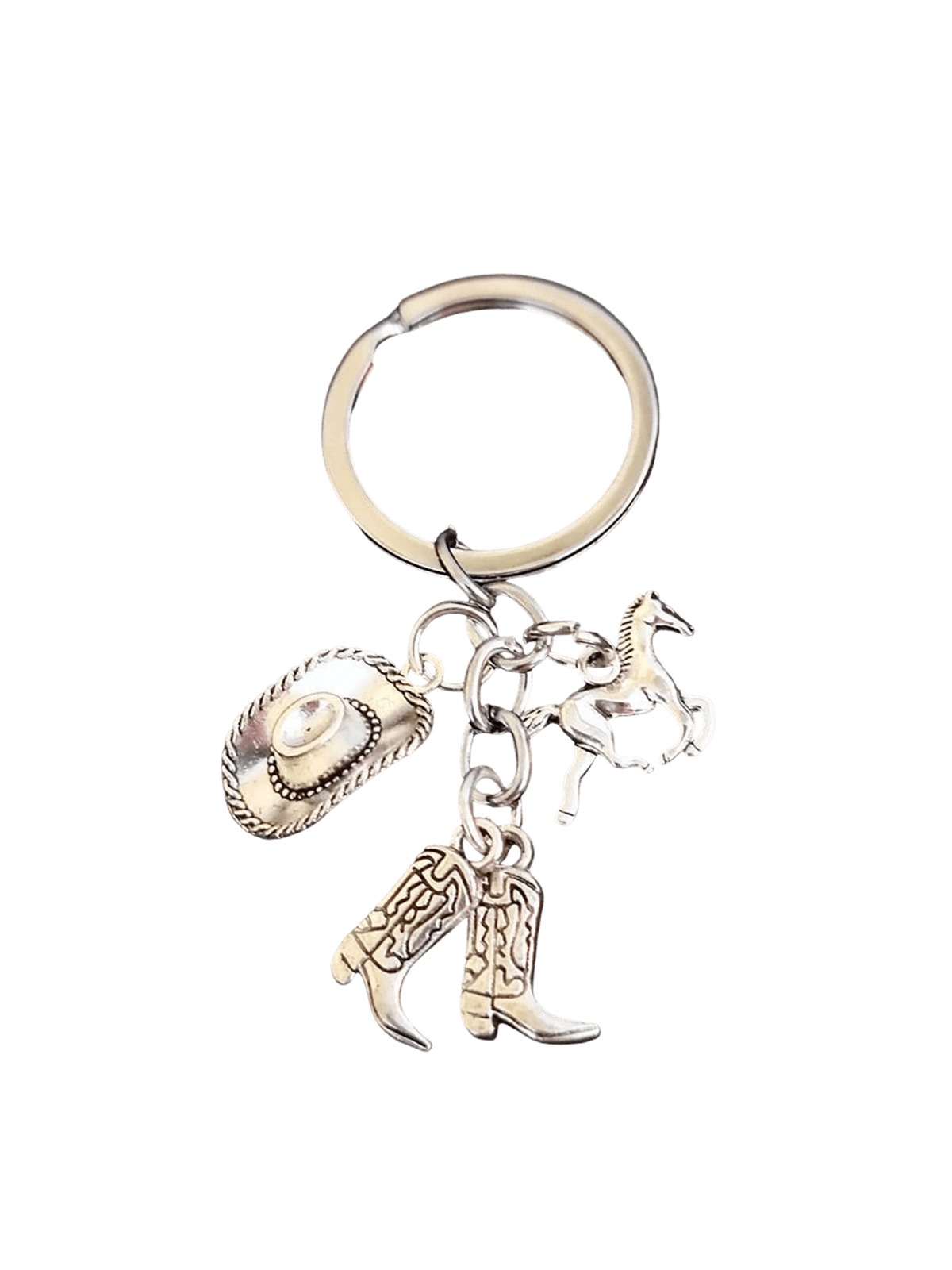 Silver Cowboy Themed Metal Keychain