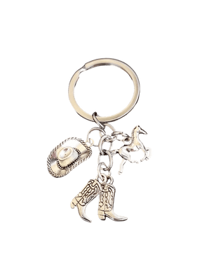 Silver Cowboy Themed Metal Keychain
